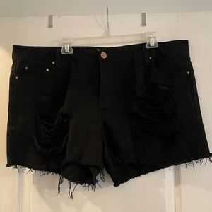 Distressed Plus Size Black Jean Shorts